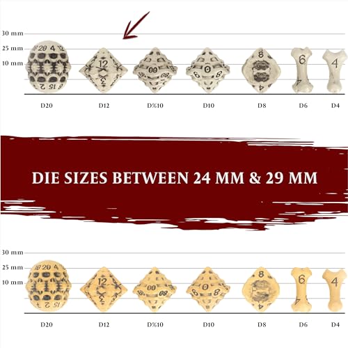 D12 Dice Set - Set of Six 12 Sided Dice - Skull & Bone Themed RPG Dice. Cool & Unique Gift and Compatible with Dungeons & Dragons (DND), D&D, Pathfinder, D and D. (Cleaned Bone White) - color: Cleaned Bone White, style: Six D12