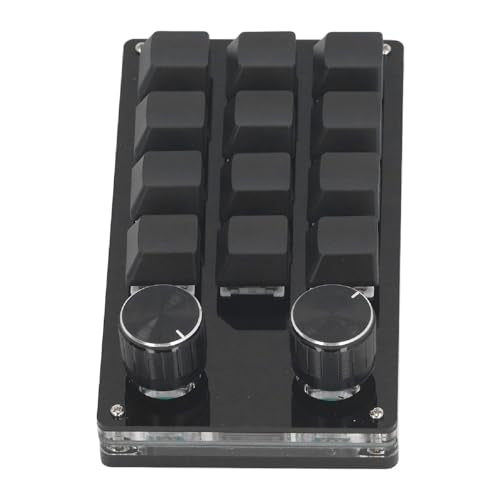 Macro Mechanical Gaming Keypad with 12 Programmable Keys and Dual Knobs for Linux macOS – Compact Wired Red Switch Controller for Gamers Creators and Engineers