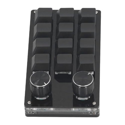 Macro Mechanical Gaming Keypad with 12 Programmable Keys and Dual Knobs for Linux macOS – Compact Wired Red Switch Controller for Gamers Creators and Engineers