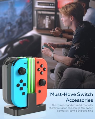 Switch Controller Charger Dock Station for Joy Cons & USB C Charging Cable | 4 in 1 Switch Controller Charger, Dock Station for Joy Cons Accessories Kits, Charging Station for Switch Controller