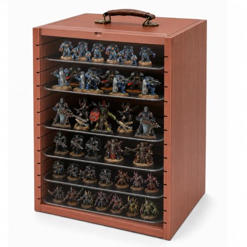 Miniatures Storage Case for Tabletop Wargaming Figurines, Mini Display Case | Solid Wood, 6 Metal Trays, Transport Case, Carrying Case for Collectibles Miniatures - color: Brown