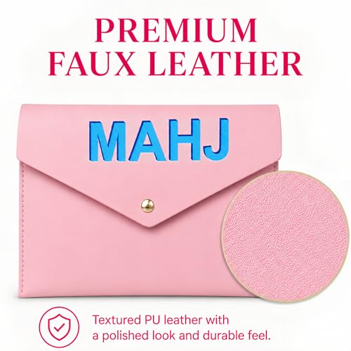 Leather Mahjong Card Clutch Pouch, 8 x 6 Inches Protective Case for American Mahjong Strategy Cards, Secure Magnetic Closure Accessories Holder, Elegant Game Night Gift (Rose Pink) - color: Rose Pink