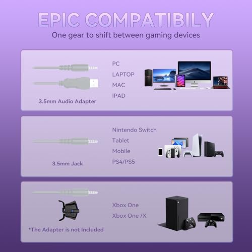 Wantek Cute Cat-Ear Gaming Headset - 50mm Drivers, Noise-Cancelling Mic, 3.5mm Wired Stylish & Lightweight Design (Purple) - color: Purple