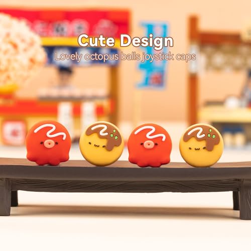 GeekShare Cute Thumb Grip Caps Compatible with Switch / OLED / Switch Lite ,Soft Silicone Joystick Rocker Cover,4PCS- Takoyaki - color: Takoyaki