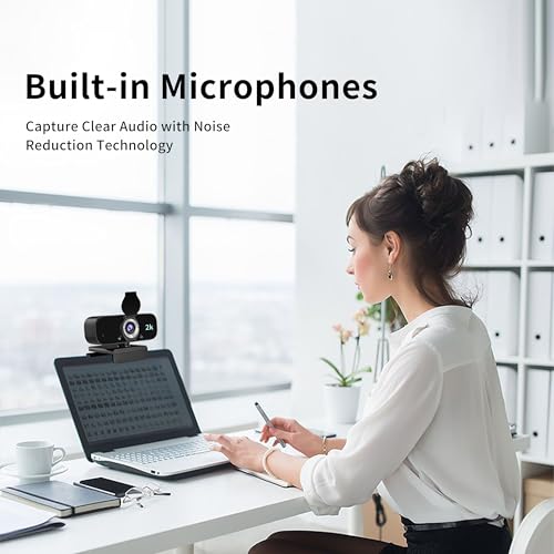 Webcam for Computer, USB Plug&Play, Auto Low Light Correction, Privacy Cover, Tripod, Wide Angle for Meeting/Online Video/Zoom, Web Cam with Microphone