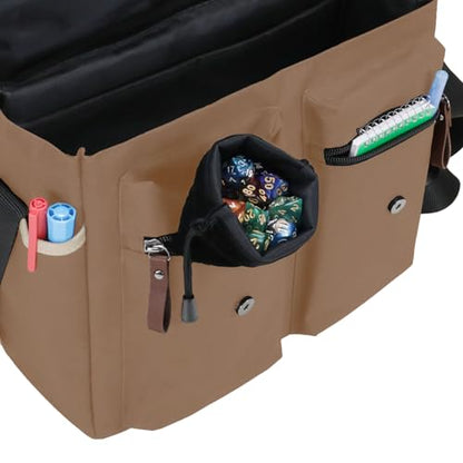 ENHANCE Designer Edition DnD Bag - RPG Player's Dungeons and Dragons Messenger Bag Fits Player's Handbook, Binders, Dice - color: Tan