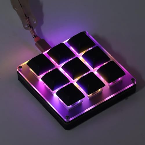 Gugxiom Mini 9 Key Macro Keyboard, One Handed Mechanical Gaming Keyboard, Triple Mode USB C 2.4G BT 5.1 Programmable Keypad
