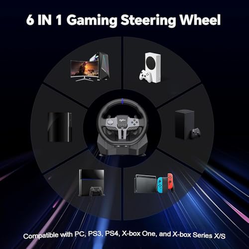 PXN V9 GEN2 Gaming Steering Wheel for PC, Xbox & PS4 | 270°/900° USB Sim Racing Wheel with Hall Pedals, H Shifter, Dual Paddles, Vibration Feedback, RGB & App Support