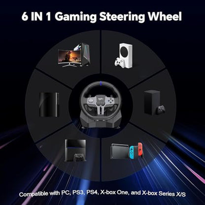 PXN V9 GEN2 Gaming Steering Wheel for PC, Xbox & PS4 | 270°/900° USB Sim Racing Wheel with Hall Pedals, H Shifter, Dual Paddles, Vibration Feedback, RGB & App Support