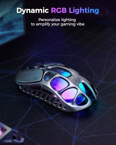GravaStar Mercury X Pro Wireless Gaming Mouse, Come with 8K Dongle – 32,000 DPI PAW 3950 Sensor, 8,000Hz Polling Rate, Only 49g, Magnesium Alloy Hollow Frame, RGB Lighting, 5 Programmable Buttons - color: Gray, style: 8K Polling Rate