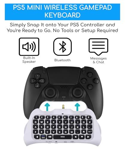 Wireless Controller Keyboard for PS5 Pro Mini Portable Gamepad Chatpad with Built-in Speaker for Dualshock 5 Compact Keypad for PS5 Controller Voice Chat Board for Playstation 5 Gamepad Messaging
