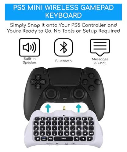 Wireless Controller Keyboard for PS5 Pro Mini Portable Gamepad Chatpad with Built-in Speaker for Dualshock 5 Compact Keypad for PS5 Controller Voice Chat Board for Playstation 5 Gamepad Messaging