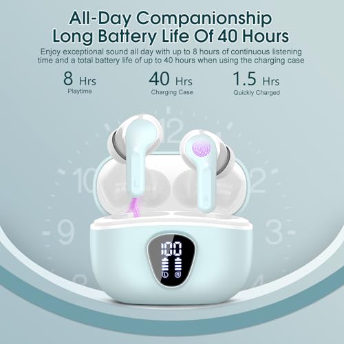 Wireless Earbuds, Bluetooth 5.4 Headphones HiFi Stereo, Bluetooth Earbuds with ENC Noise Cancelling Mic, IP7 Waterproof in Ear Earphones, 48H, LED Display Ear buds for Pad Workout Sports, Azure - color: Azure