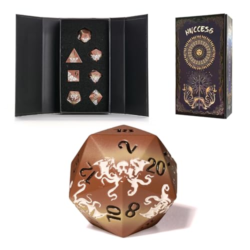 Octopus Metal RPG Dice Set,7-Piece,Brown & Ivory Contrast,Solid Zinc Alloy Dice for Fantasy Tabletop Role-Playing & Collectors Gift Box (Brown White) - color: Brown White
