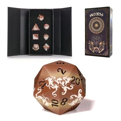 Octopus Metal RPG Dice Set,7-Piece,Brown & Ivory Contrast,Solid Zinc Alloy Dice for Fantasy Tabletop Role-Playing & Collectors Gift Box (Brown White) - color: Brown White