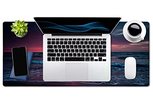 SSOIU Desk Mat, Extended Gaming Mouse Pad (35.5x15.7 in), Large Non-Slip Rubber Base Mousepad with Stitched Edges, Waterproof Keyboard Mouse Mat Desk Pad for Work, Office, Home - Sunset Over The sea - color: Sunset Over the Sea