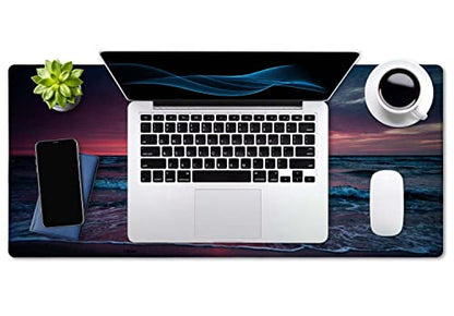SSOIU Desk Mat, Extended Gaming Mouse Pad (35.5x15.7 in), Large Non-Slip Rubber Base Mousepad with Stitched Edges, Waterproof Keyboard Mouse Mat Desk Pad for Work, Office, Home - Sunset Over The sea - color: Sunset Over the Sea