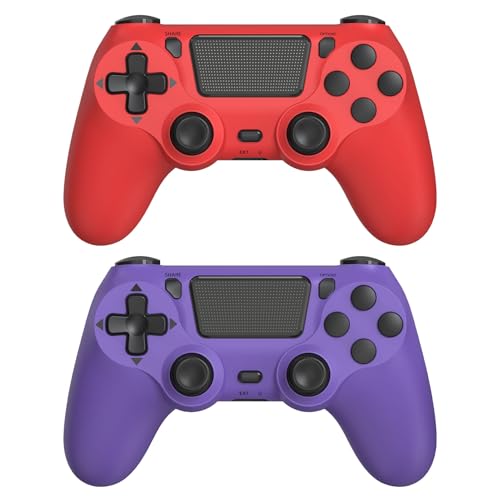 Wuthur 2 Pack Wireless Controller Compatible with PS4/Pro/Slim(Purple & Red) - color: Purple & Red