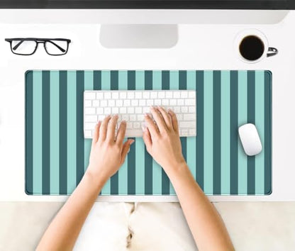 Teal Blue Striped Desk Mat Cute Pastel XXL Large Gaming Mouse Pad Desk Pad Kawaii Cozy Aesthetic Keyboard Laptop Computer Mat - color: A7- Blue Teal