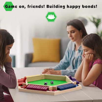 MNYUN Shut The Box Game Large for 6 Players, 15 inch Wooden Board Table Math Game with 16 Dice and Instructions, Classics Close The Box Board Game - size: 14.99 INCH