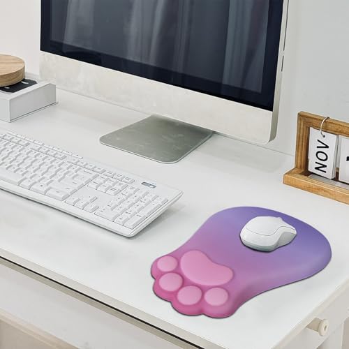 L-SPOUTTO Ergonomic Mouse Pad with Wrist Rest,Pink Mouse Pad Wrist Support | Cute Cat Paw Comfortable Massage Design,Computer Pain Relief Mousepad with Non-Slip Base for Desk Laptop Gaming,Pink&Purple - color: Pink & Purple