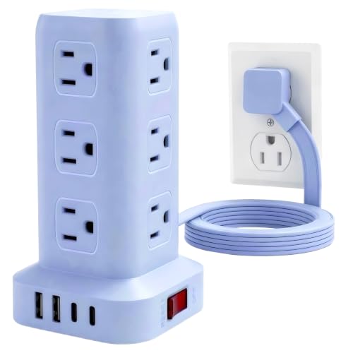 Extension Cord with Multiple Outlets, SMALLRT Power Strip Tower, Outlet Extender with 12 AC Outlets 4 USB, 6.5FT Extension Cord for Home Dorm Room, Office Supplies, Blue - color: Blue, size: 6.5 Ft without wireless charging
