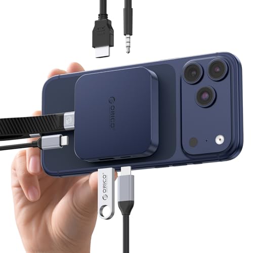 ORICO 10Gbps Magnetic M.2 Docking Station, 6-in-1 USB C HUB & M.2 2230 NVMe Enclosure with HDMI 4K@60Hz, USB-A&C 3.2, 100W PD, AUX, USBC Dock for iPhone 17/16/15 Pro/Pro Max - color: Blue, size: 6 IN 1