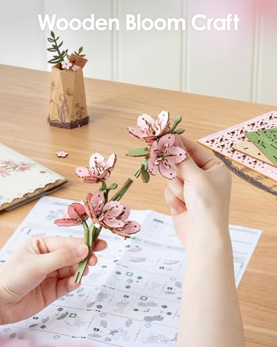 Rowood 3D Puzzles for Adults,DIY Wooden Cherry Blossom Bonsai Tree Botanical Collection Building Craft Kits for Women,Christmas/Birthday Gift- Sakura - style: Sakura