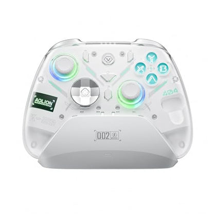 Aolion gaming K20 Wireless Controller Compatible with Switch 2/Switch/PC/iOS/Android, Hall Effect Joystick, 1000Hz Polling Rate, Tri-Mode Bluetooth/2.4G/Wired Gamepad, RGB Charging Dock, Back Buttons - color: White