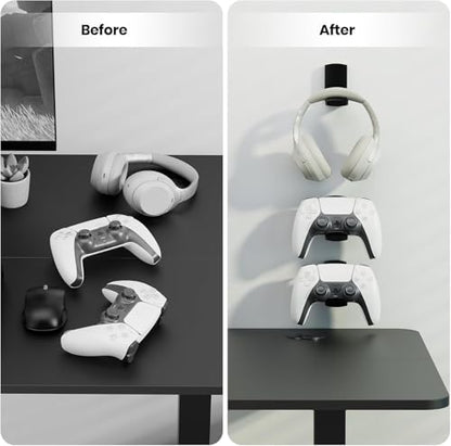 Sticky Headphone Stand Controller Holder - EURPMASK 2 Pack Upgraded Adhesive Headset Hook, Headphone Holder for Desk with Soft Rubber Pads, Gaming Accessory Controller Headset Stand, Midnight Black - color: Midnight Black_2PCS