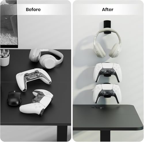 Sticky Headphone Stand Controller Holder - EURPMASK 2 Pack Upgraded Adhesive Headset Hook, Headphone Holder for Desk with Soft Rubber Pads, Gaming Accessory Controller Headset Stand, Midnight Black - color: Midnight Black_2PCS