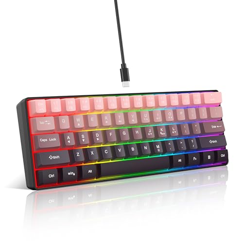 Snpurdiri 60% Wired Gaming Keyboard, 61 Keys RGB Backlit Ultra-Compact Small Gaming Keyboard, for PC/Mac Gamer, Typist, Travel, Easy to Carry on Business Trip (Pink-Black) - color: Gradient Pink and Black