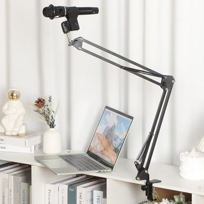 Leinuosen 2 Pcs Boom Mic Arm Desk Microphone Stand with 3/8" Screw Mount Clamp Storable Microphone Stand Adapter Mic Holder for Light Mics Podcast Gaming Recording