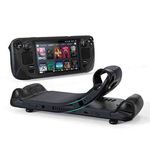 Syntech Protective Silicone Case for Steam Deck OLED & LCD - Black | Upgraded Zero-Gap Fit Fixes Edge Sagging, All-Round Shock Absorption, Non-Slip Grips & Complimentary Thumb Caps Included - color: Black
