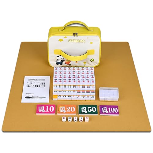 Chinese Small Mahjong Set, 144 Numbered Melamine 1.17" Size Tiles(Yellow) and 8 Blank Tiles, with Carrying Travel Bag, English Instruction, Mahjong Mat, Pro Complete Mahjongg Game Set (Majiang) - color: Yellow, size: 1.17 in