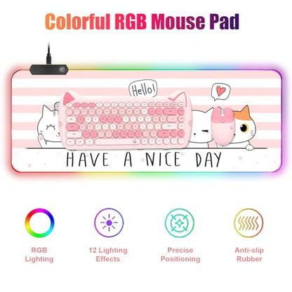 RGB Large Gaming Mouse Pad, Extended Mouse Pad with 12 Lighting Effects, Water Proof Mutispandex Surface, Non-Slip Rubber Base, 80x30 cm / 31.5×11.8 in (Cat) - color: Cat