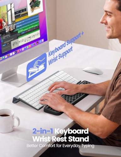 Vaydeer Keyboard Stand with Wrist Rest Set, Acrylic Keyboard Riser for Desk with Memory Foam Wrist Pad, Ergonomic Computer Support Rest Typing Cushion for Office Gaming Home Desktop Accessories - style: Keyboard Stand & Wrist Rest