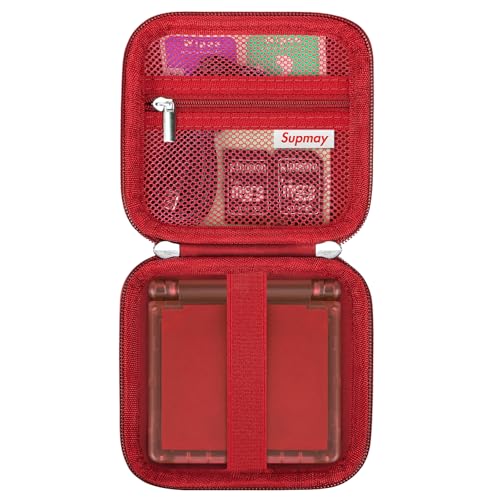 Supmay Hard Carrying Case for Anbernic RG Rotate/ RG34XXSP/ RG35XXSP Retro Handheld Game Console/ Game Boy Advance SP, Retro Game Travel Storage Holder with Mesh Bag for Battery, USB Cable, Red - color: Red