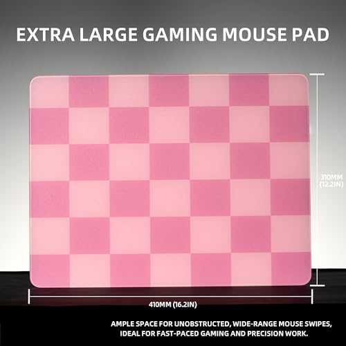 Glass Mousepad, XVX Pink Checkerboard Tempered Large Hard Mouse Mat 410mm×310mm, Ultra-Smooth Glass Surface for Speed & Precision Control - color: Pink
