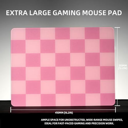 Glass Mousepad, XVX Pink Checkerboard Tempered Large Hard Mouse Mat 410mm×310mm, Ultra-Smooth Glass Surface for Speed & Precision Control - color: Pink