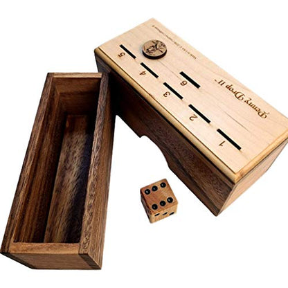 Penny Drop II Wooden Dice Game – Handmade Family Game with Maple Wood Lid - size: Maple Top