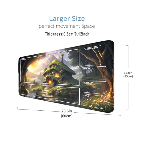 MTG Playmat- Stitched Edges Forest TCG Playmat-Non-Slip Landscape Play Mat Smooth Surface Rubber Base Board Game Mousepad 24x14 inches for Trading Card Game Playing with Storage Bags - color: Tree House Playmat With Zones