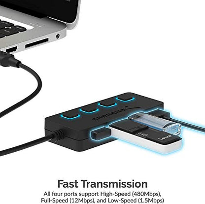 SABRENT 4 Port USB 2.0 Data Hub with Individual LED lit Power Switches [Charging NOT Supported] for Mac & PC (HB-UMLS) - size: USB-A 4-Port