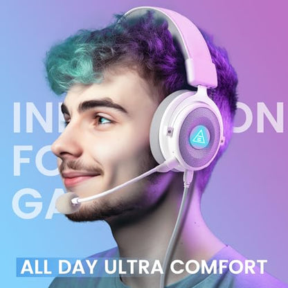 EKSA USB Gaming Headset for PC, Computer Headphones with Detachable Noise Cancelling Microphone, 7.1 Surround Sound, 50MM Driver, Wired Headset with Mic for PS4/PS5, Xbox One, Laptop, Work - color: Wired White