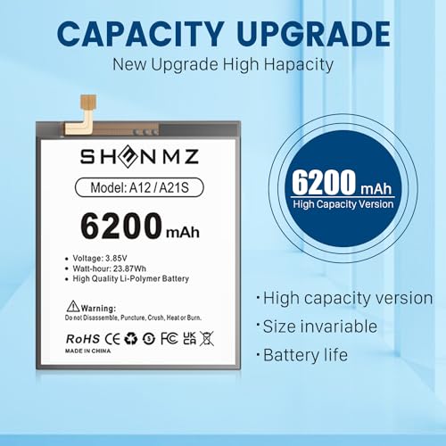 SHENMZ 6200mAh Battery for Galaxy A12 with Repair Tools – Upgraded | EB-BA217ABY Battery Replacement for Samsung Galaxy A12 A12S Models SM-A125F/U/M - style: A12