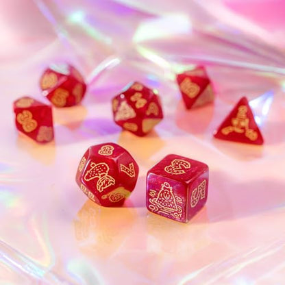 Capybara Dice Set Chillo by Q-Workshop | Ages 14+ | 7 Piece Polyhedral Dice Set with Gold Engraved Numbers | Red Glitter Resin Dice for DND | Pathfinder & Tabletop Roleplaying Games