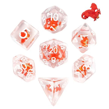 UDIXI DND Dice Set Resin Dragon Polyhedral Dice Set for D&D Tabletop Games | Velvet Storage Bag, DM Gift, for Dungeons and Dragons Role Playing Games Board Games - color: Red Dragon