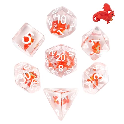UDIXI DND Dice Set Resin Dragon Polyhedral Dice Set for D&D Tabletop Games | Velvet Storage Bag, DM Gift, for Dungeons and Dragons Role Playing Games Board Games - color: Red Dragon