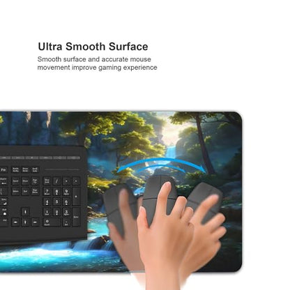 XXL Gaming Mouse Pad 35.4x15.7 inch, Waterfall Rock Landscape Theme Desk Mat,Large Nature Forest Stream Scene Mousepad (Waterfall Stream) - color: Waterfall stream