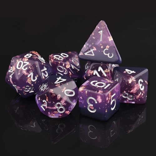 Haxtec DND Dice Set 7PCS Polyhedral D&D Dice for Roleplaying Games, Purple Black Gold Foil Resin Dice with Velvet Pouch for Dungeons and Dragons, Great DND Gift for Gamers & DM Masters - color: Purple Black